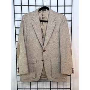 Vtg Brookford Sports Coat Mens 42 Tan Speckle‎ Wool Suede Elbow Patches 80s